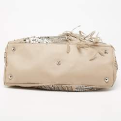 Pre Owned Valentino Beige Leather Crystal Embellished and Feather Alice Glam Frame Bag