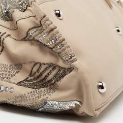 Pre Owned Valentino Beige Leather Crystal Embellished and Feather Alice Glam Frame Bag