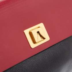 Pre Owned Valentino Black/Red Leather VRing Flap Shoulder Bag