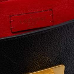 Pre Owned Valentino Black/Red Leather VRing Flap Shoulder Bag