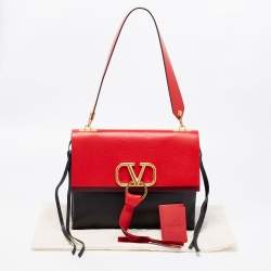 Pre Owned Valentino Black/Red Leather VRing Flap Shoulder Bag