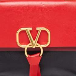 Pre Owned Valentino Black/Red Leather VRing Flap Shoulder Bag