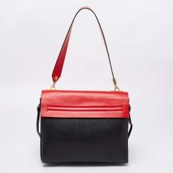Pre Owned Valentino Black/Red Leather VRing Flap Shoulder Bag