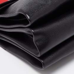 Pre Owned Valentino Black/Red Leather VRing Flap Shoulder Bag