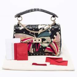 Pre Owned Valentino Black Quilted Leather Medium Butterfly Rockstud Spike Top Handle Bag