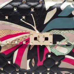 Pre Owned Valentino Black Quilted Leather Medium Butterfly Rockstud Spike Top Handle Bag