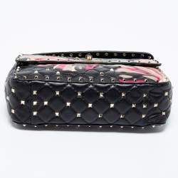 Pre Owned Valentino Black Quilted Leather Medium Butterfly Rockstud Spike Top Handle Bag