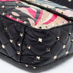 Pre Owned Valentino Black Quilted Leather Medium Butterfly Rockstud Spike Top Handle Bag