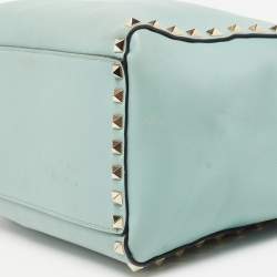 Pre Owned Valentino Mint Green Leather Small Rockstud Trapeze Tote