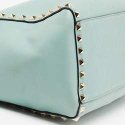 Pre Owned Valentino Mint Green Leather Small Rockstud Trapeze Tote