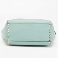 Pre Owned Valentino Mint Green Leather Small Rockstud Trapeze Tote