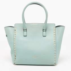 Pre Owned Valentino Mint Green Leather Small Rockstud Trapeze Tote