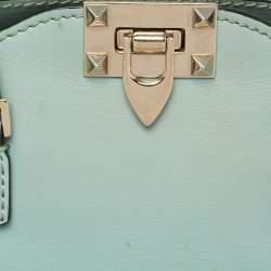 Pre Owned Valentino Mint Green Leather Small Rockstud Trapeze Tote