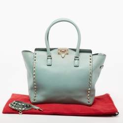 Pre Owned Valentino Mint Green Leather Small Rockstud Trapeze Tote