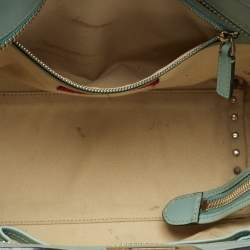 Pre Owned Valentino Mint Green Leather Small Rockstud Trapeze Tote