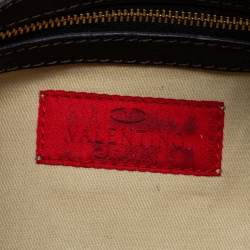 Pre Owned Valentino Black Leather And Silk Flower Embellishment Shoulder Bag