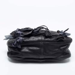 Pre Owned Valentino Black Leather And Silk Flower Embellishment Shoulder Bag