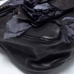 Pre Owned Valentino Black Leather And Silk Flower Embellishment Shoulder Bag