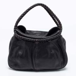 Pre Owned Valentino Black Leather And Silk Flower Embellishment Shoulder Bag