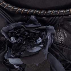 Pre Owned Valentino Black Leather And Silk Flower Embellishment Shoulder Bag