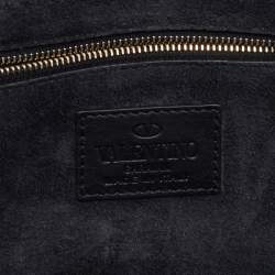 مملوكة مسبقًا حقيبة كتف فالنتينو جلد أسود مزخرف مرصع قفل غلام بسلسلة