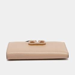Pre Owned Valentino Beige Leather VLogo Bifold Wallet