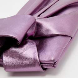 Pre Owned Valentino Metallic Purple Leather Pleated Bow Clutch