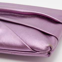 Pre Owned Valentino Metallic Purple Leather Pleated Bow Clutch