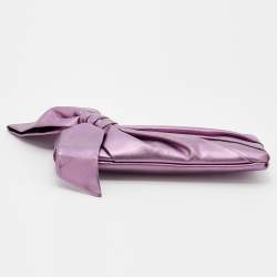 Pre Owned Valentino Metallic Purple Leather Pleated Bow Clutch