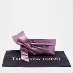 Pre Owned Valentino Metallic Purple Leather Pleated Bow Clutch