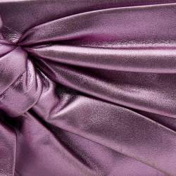 Pre Owned Valentino Metallic Purple Leather Pleated Bow Clutch