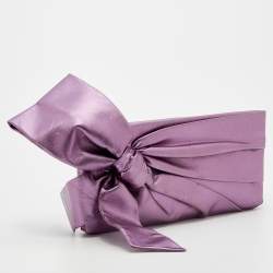 Pre Owned Valentino Metallic Purple Leather Pleated Bow Clutch