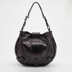 Pre Owned Valentino Dark Brown Leather Crystal Embellished Catch Hobo