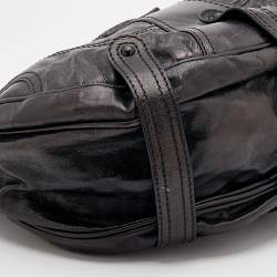 Pre Owned Valentino Dark Brown Leather Crystal Embellished Catch Hobo