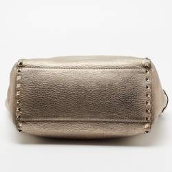 Pre Owned Valentino Metallic Grey Leather Rockstud Trapeze Tote