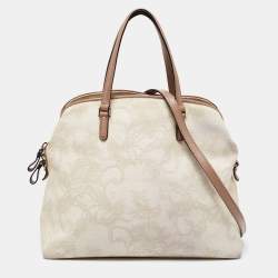 Pre Owned Valentino Cream/Brown Leather And Lace Bow Dome Bag