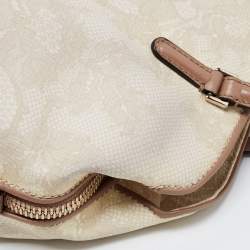 Pre Owned Valentino Cream/Brown Leather And Lace Bow Dome Bag