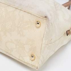 Pre Owned Valentino Cream/Brown Leather And Lace Bow Dome Bag