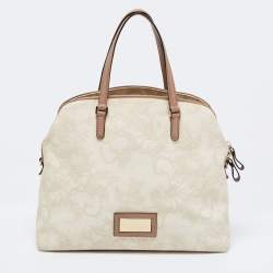 Pre Owned Valentino Cream/Brown Leather And Lace Bow Dome Bag