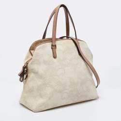 Pre Owned Valentino Cream/Brown Leather And Lace Bow Dome Bag