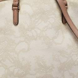 Pre Owned Valentino Cream/Brown Leather And Lace Bow Dome Bag