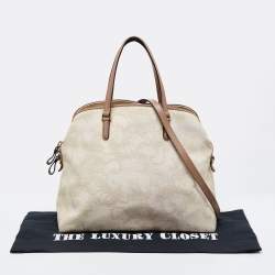 Pre Owned Valentino Cream/Brown Leather And Lace Bow Dome Bag