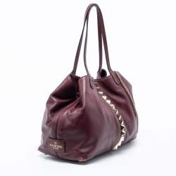 Pre Owned Valentino Burgundy Leather Rockstud Va Va Voom Tote 