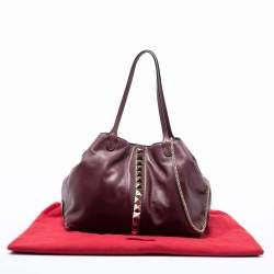 Pre Owned Valentino Burgundy Leather Rockstud Va Va Voom Tote 