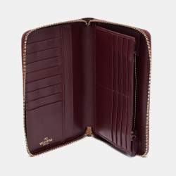 Pre Owned Valentino Burgundy Leather Medium Rockstud Zip Around Wallet