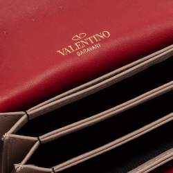 Pre Owned Valentino Gold Patent Leather Rockstud Spike Compact Wallet