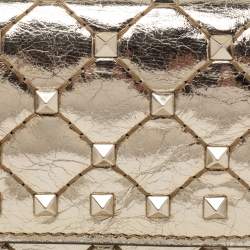 Pre Owned Valentino Gold Patent Leather Rockstud Spike Compact Wallet