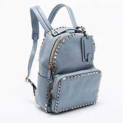 Pre Owned Valentino Blue Leather Medium Rockstud Backpack