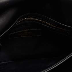 Pre Owned حقيبة كلتش معصم فالنتينو جلد وكانفاس كاموفلاج رصاصي / أسود مرصعة بمسامير روكستد 