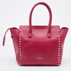 Pre Owned Valentino Magenta Leather Rockstud Trapeze Tote